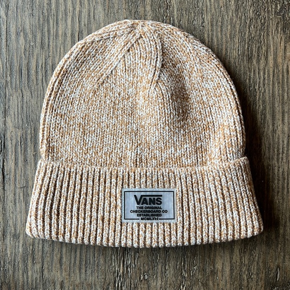 Vans Other - Vans “Tall Order” Beanie. Tan w/white knit & black and clear sewn on patch NWT